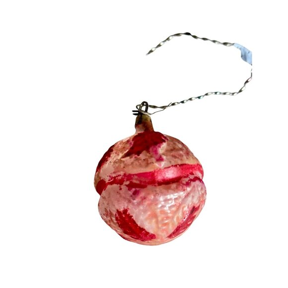 3 Antique Pink Glass Christmas Ornaments With Embossed & Etched Designs Rustic - Picture 2 of 16